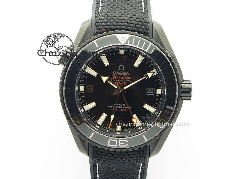 0427 Planet Ocean 45mm GMT DLC JHF Best Edition Black Dial On Rubber Strap A Durable 8194